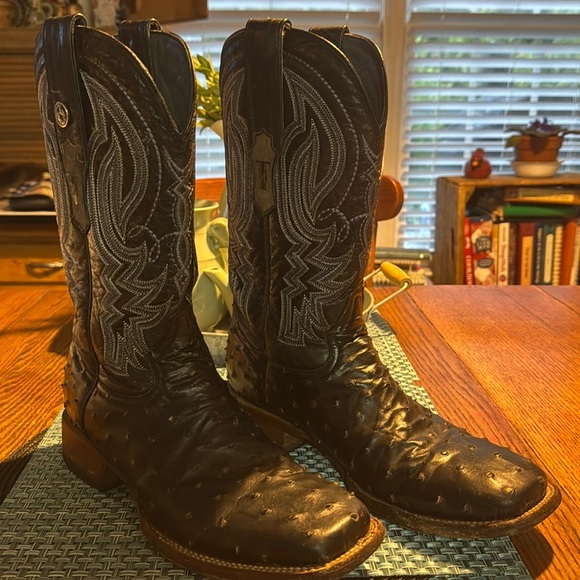 Tanner Mark Ostrich Leather Cowboy Boots - Men’s Size 8.5 - Picture 1 of 7